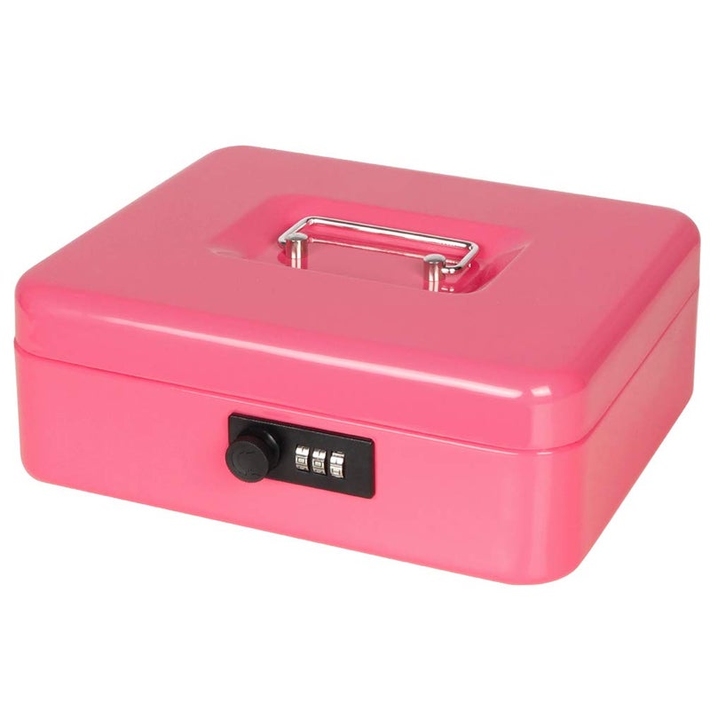 Jssmst Large Cash Box with Combination Lock - Durable Metal Cash Box with Money Tray Pink (9.8 x 7.9 x 3.5), SM-CB07004L, SM-CB014 - Image 1